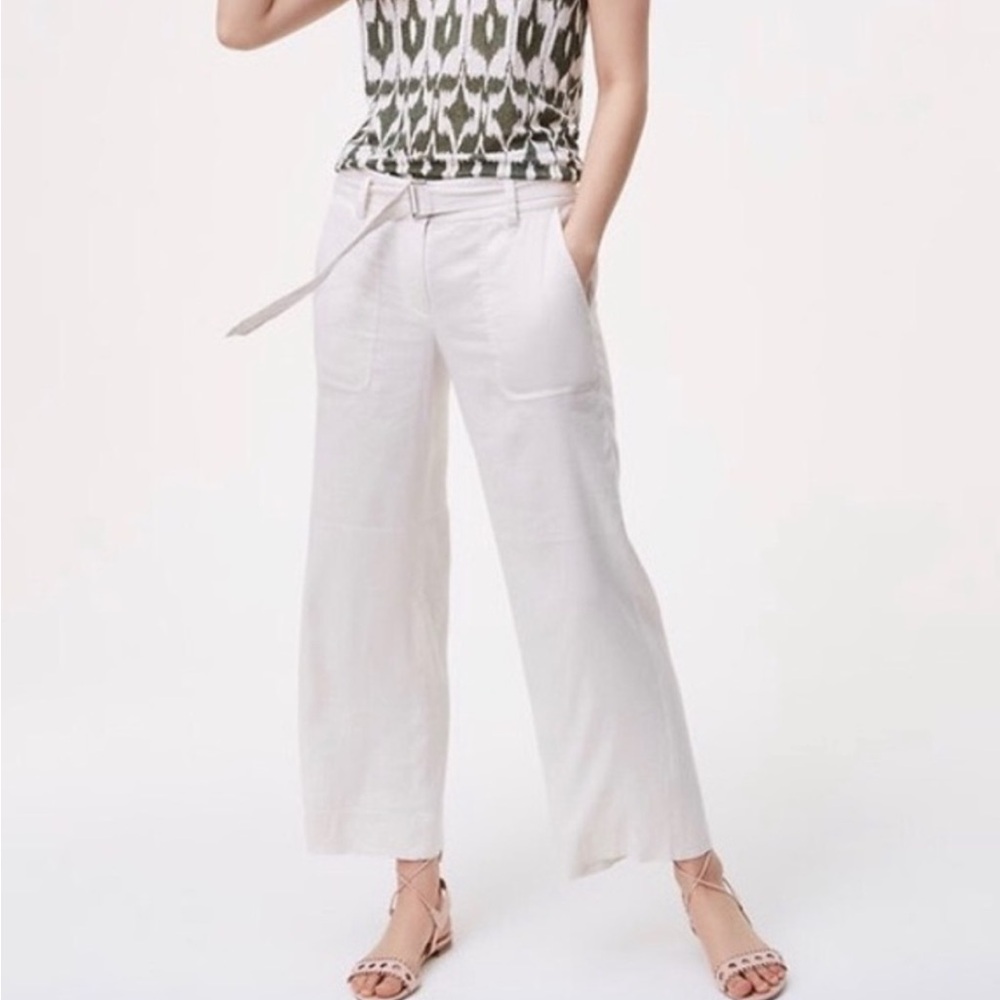 LOFT White Wide-Leg Linen Blend Pants